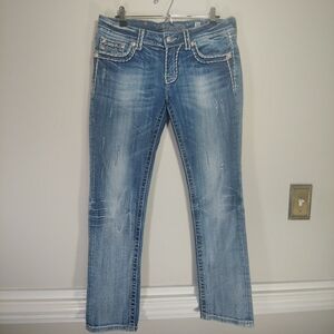 Miss Me Low Rise Skinny Distressed Medium Wash Jeans Sz30
